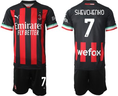 AC Milan Hemmatröja Herr 2023 Kortärmad + Korta byxor med namn SHEVCHENKO 7