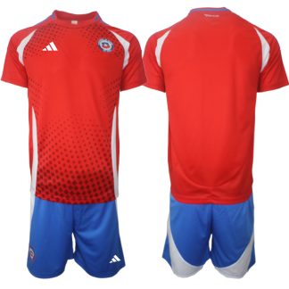 Billiga Fotbolls Landslagströja Chile Fotbollströjan Copa América 2024 röd Kortärmad + blå Korta byxor