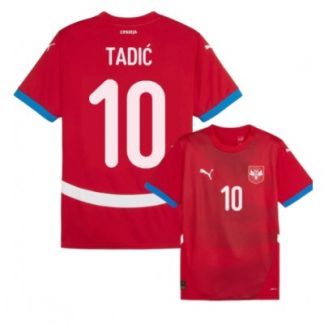 Serbien Fotbollströja Hemmaställ EM 2024 röd Kortärmad Dusan Tadic 10