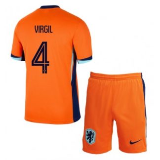 Billiga fotbollströjor barn Nederländerna Landslagströja Hemmaställ EM 2024 orange Virgil van Dijk 4
