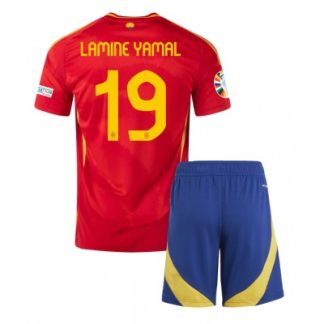 Billiga Fotbollströjor Barn Spanien Landslagströja Hemmatröja EM 2024 med tryck Lamine Yamal 19
