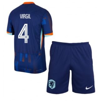 Billiga Nederländerna Fotbollströja Barn Bortaställ EM 2024 för Fans Virgil van Dijk 4