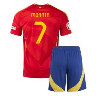 Fotbollsset Barn Spanien Landslagströja Hemmatröja EM 2024 med tryck Alvaro Morata 7
