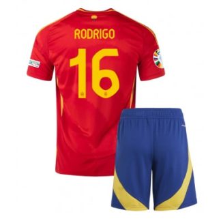 Fotbollsställ för Barn Spanien Landslagströja Hemmatröja EM 2024 med tryck Rodri Hernandez 16