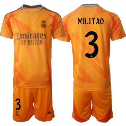 Fotbollströja set Herr Real Madrid Bortatröja 2024-25 Orange Eder Militao 3