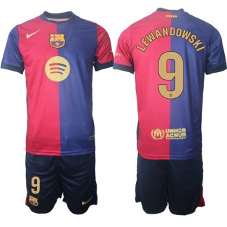 FC Barcelona Fotbollströjor Matchtröja Hemma 2024-25 Kortärmad shorts Robert Lewandowski 9