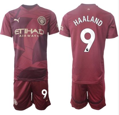 Manchester City Matchställ Tredje tröja 2024-2025 röd Erling Haaland 9