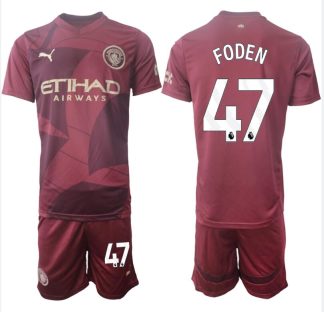 Manchester City Matchställ Tredje tröja 2024-2025 röd Fotbollströjor Phil Foden 47