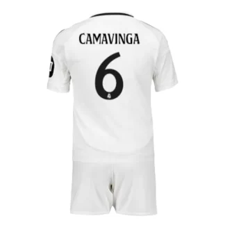 Real Madrid Hemmatröja 2024/25 vit Fotbollströjor Barn Eduardo Camavinga 6