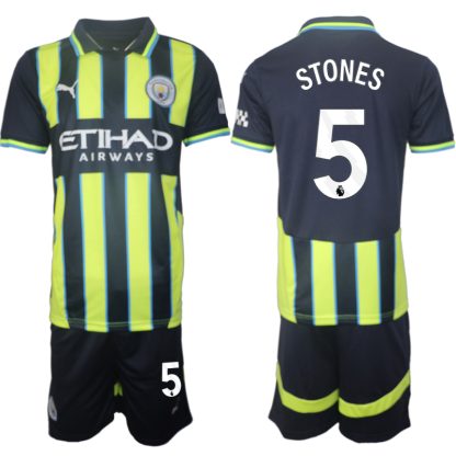 Billiga Manchester City Bortatröja 2024/25 John Stones 5 Kortärmad (+ Korta byxor)