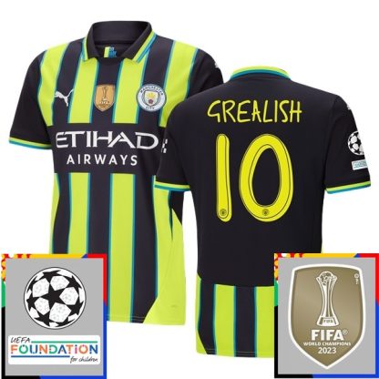 Billiga Manchester City Bortatröja Champions League With Patch 2024/25 Jack Grealish 10 Kortärmad