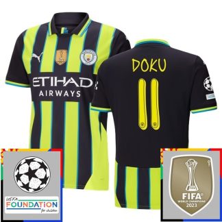 Billiga Manchester City Bortatröja Champions League With Patch 2024/25 Jeremy Doku 11 Kortärmad