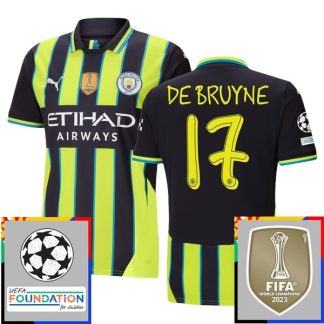 Billiga Manchester City Bortatröja Champions League With Patch 2024/25 Kevin De Bruyne 17 Kortärmad