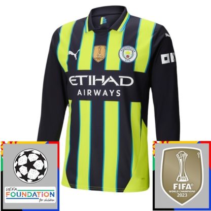 Billiga Manchester City Bortatröja Champions League With Patch 2024/25 Långärmad