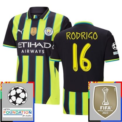 Billiga Manchester City Bortatröja Champions League With Patch 2024/25 Rodrigo 16 Kortärmad