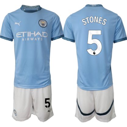 Billiga Manchester City Hemmatröja 2024/25 John Stones 5 Kortärmad (+ Korta byxor)