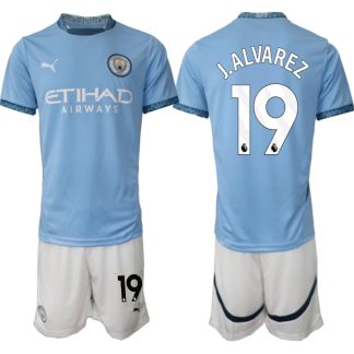 Billiga Manchester City Hemmatröja 2024/25 Julian Alvarez 19 Kortärmad (+ Korta byxor)