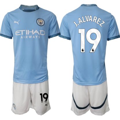 Billiga Manchester City Hemmatröja 2024/25 Julian Alvarez 19 Kortärmad (+ Korta byxor)