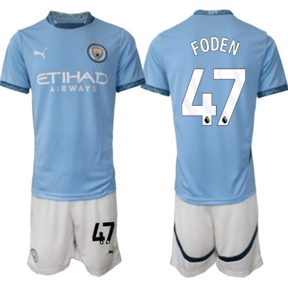 Billiga Manchester City Hemmatröja 2024/25 Phil Foden 47 Kortärmad (+ Korta byxor)