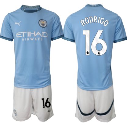 Billiga Manchester City Hemmatröja 2024/25 Rodrigo 16 Kortärmad (+ Korta byxor)