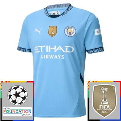 Billiga Manchester City Hemmatröja Champions League With Patch 2024/25 Bernardo Silva 20 Kortärmad-1