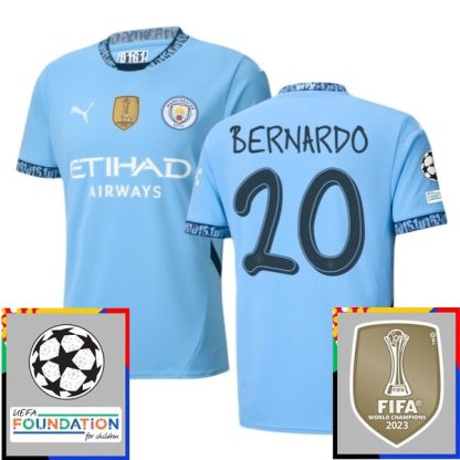 Billiga Manchester City Hemmatröja Champions League With Patch 2024/25 Bernardo Silva 20 Kortärmad