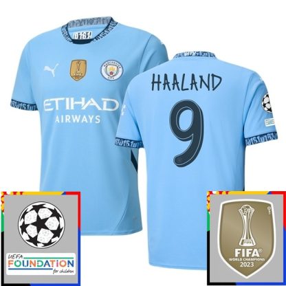 Billiga Manchester City Hemmatröja Champions League With Patch 2024/25 Erling Haaland 9 Kortärmad