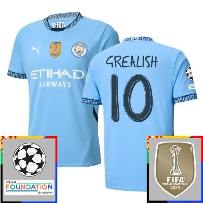 Billiga Manchester City Hemmatröja Champions League With Patch 2024/25 Jack Grealish 10 Kortärmad