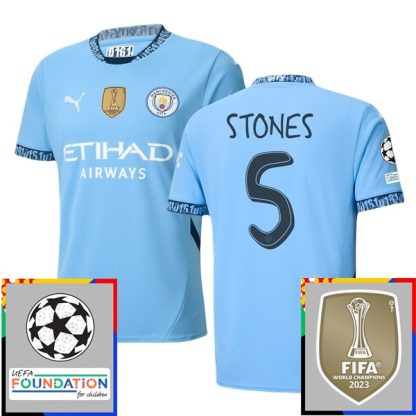 Billiga Manchester City Hemmatröja Champions League With Patch 2024/25 John Stones 5 Kortärmad