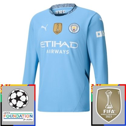 Billiga Manchester City Hemmatröja Champions League With Patch 2024/25 Långärmad