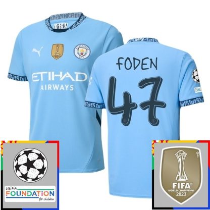 Billiga Manchester City Hemmatröja Champions League With Patch 2024/25 Phil Foden 47 Kortärmad