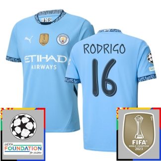 Billiga Manchester City Hemmatröja Champions League With Patch 2024/25 Rodrigo 16 Kortärmad