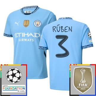 Billiga Manchester City Hemmatröja Champions League With Patch 2024/25 Rúben Dias 3 Kortärmad