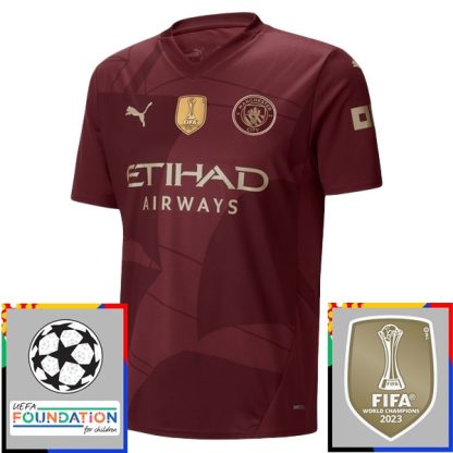 Billiga Manchester City Tredjetröja Champions League With Patch 2024/25 Erling Haaland 9 Kortärmad-1