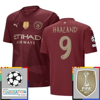 Billiga Manchester City Tredjetröja Champions League With Patch 2024/25 Erling Haaland 9 Kortärmad