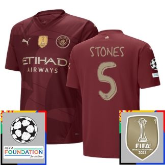 Billiga Manchester City Tredjetröja Champions League With Patch 2024/25 John Stones 5 Kortärmad