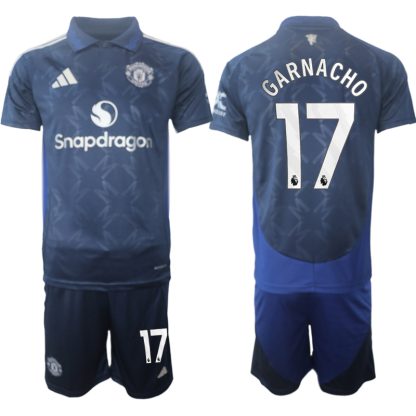 Billiga Manchester United Bortatröja 2024/25 Garnacho 17 Kortärmad (+ Korta byxor)