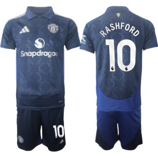 Billiga Manchester United Bortatröja 2024/25 Marcus Rashford 10 Kortärmad (+ Korta byxor)