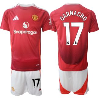 Billiga Manchester United Hemmatröja 2024/25 Garnacho 17 Kortärmad (+ Korta byxor)