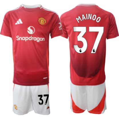 Billiga Manchester United Hemmatröja 2024/25 Kobbie Mainoo 37 Kortärmad (+ Korta byxor)