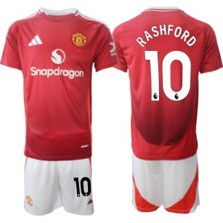 Billiga Manchester United Hemmatröja 2024/25 Marcus Rashford 10 Kortärmad (+ Korta byxor)