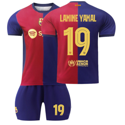 Billiga Barn Lamine Yamal 19 Barcelona Hemmatröja 2024/25 Kortärmad (+ Korta byxor)