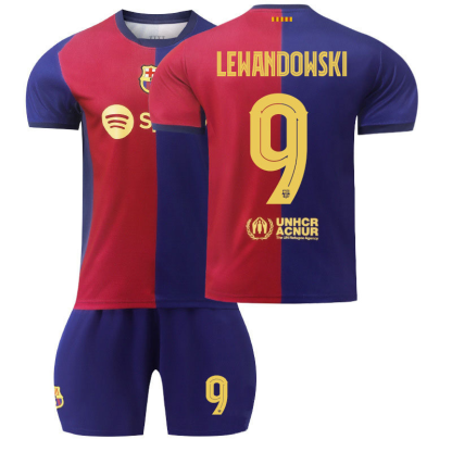 Billiga Barn Robert Lewandowski 9 FC Barcelona Hemmatröja 2024/25 Kortärmad (+ Korta byxor)