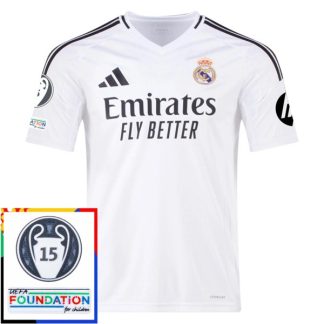 Köpa Real Madrid Hemmatröja 15th Champions League With Patch 2024/25 Kortärmad