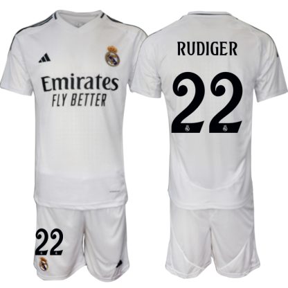 Köpa Real Madrid Hemmatröja 2024/25 Antonio Rudiger 22 Kortärmad (+ Korta byxor)