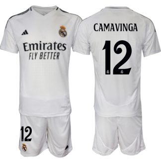 Köpa Real Madrid Hemmatröja 2024/25 Eduardo Camavinga 12 Kortärmad (+ Korta byxor)