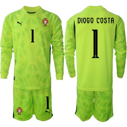 Köpa Fotbollströjor För Herr Portugal Fluorescerande Grön 2025/26 Diogo Costa 1 Målvakt Långärmad (+ Korta byxor)