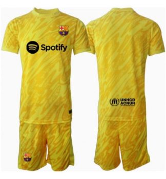 Köp Barn Barcelona Målvakt Bortatröja 2024/25 Fotbollsklädset Kortärmad Tröja + Shorts