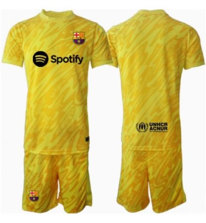 Köp Barn Barcelona Målvakt Bortatröja 2024/25 Fotbollsklädset Kortärmad Tröja + Shorts