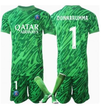 Köp Barn Paris Saint-Germain Målvakt Hemmatröja 2024/25 Gianluigi Donnarumma #1 Fotbollsklädset Kortärmad Tröja + Shorts